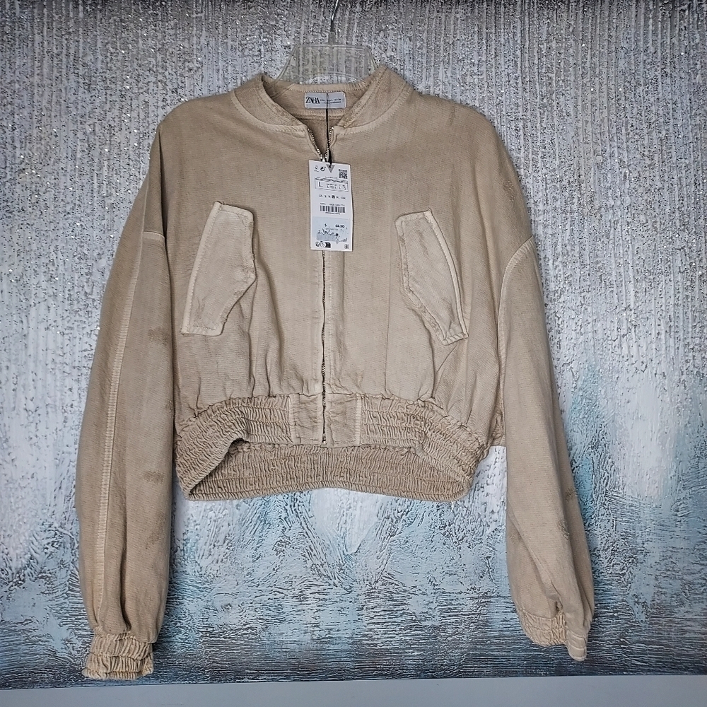 Zara Bomber Ripped Jacket Sz-L - Picture 6 of 10
